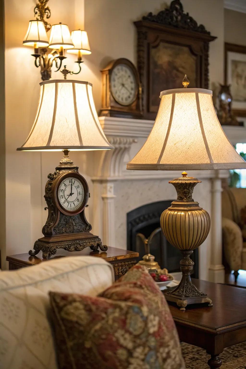 Vintage decor lends the room a sense of historical charm.