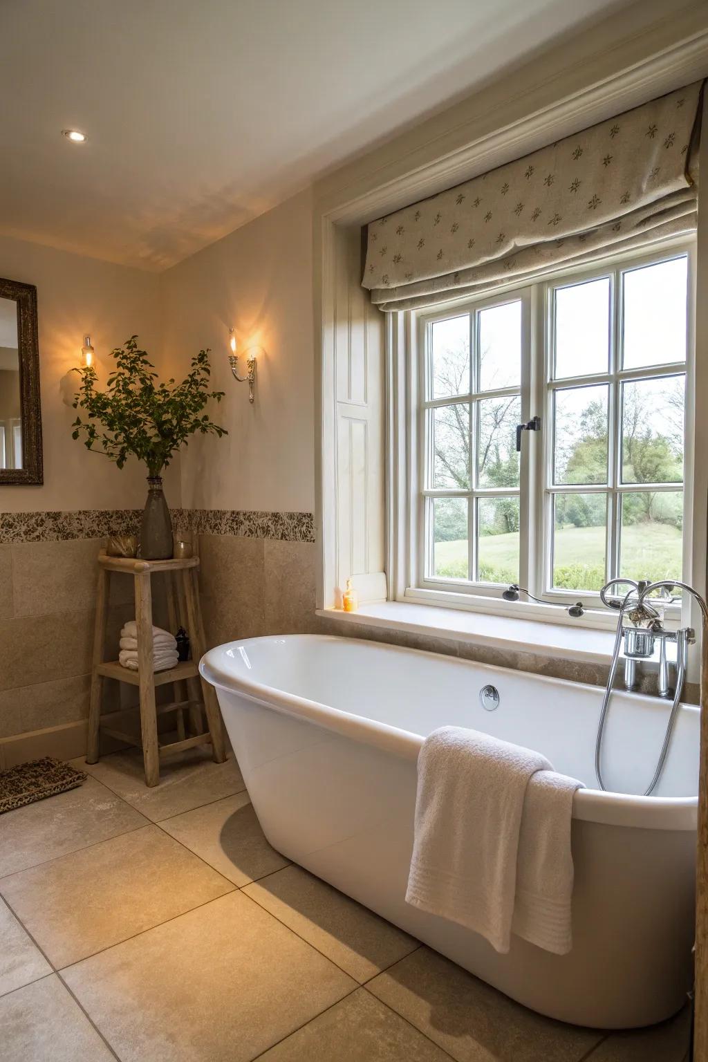 A standalone tub brings a touch of luxury and charm to this ensuite.