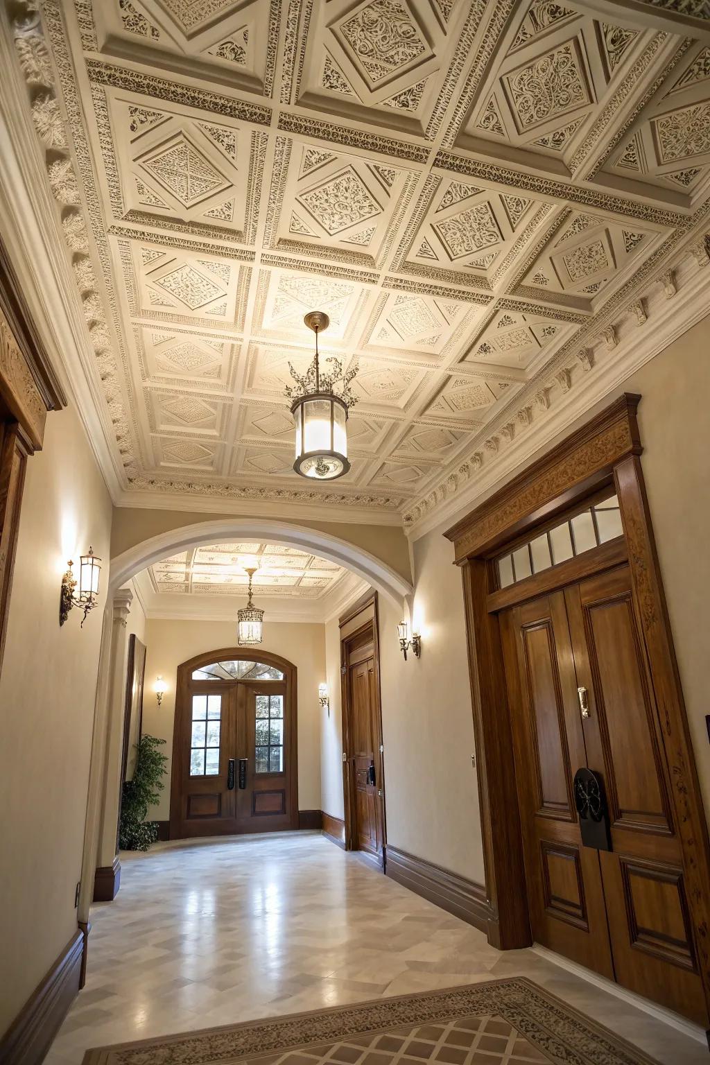 Recessed panel ceilings add depth and sophistication to any entryway.