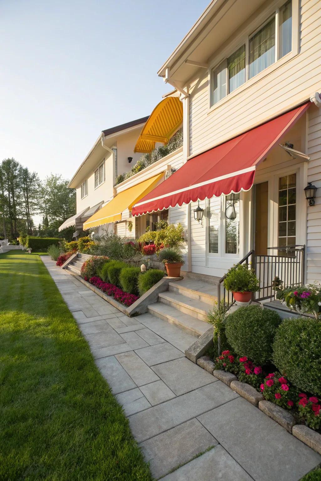 Vibrant folding canvas shades providing utility and visual interest.