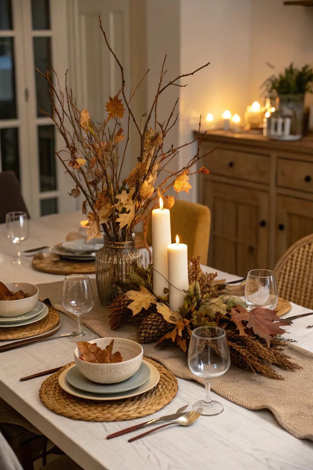 Dried leaves lend a hint of countryside sophistication to your table setting.