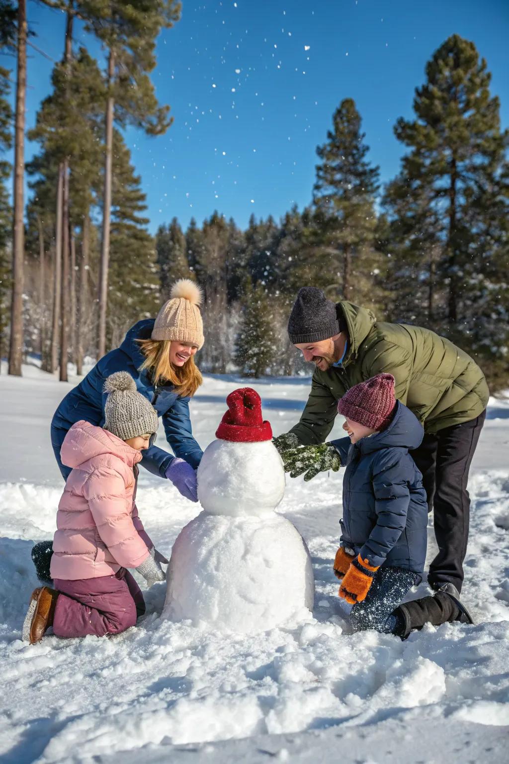 Seize the enchantment of a snowy day with an outdoor family photo amidst a winter wonderland.
