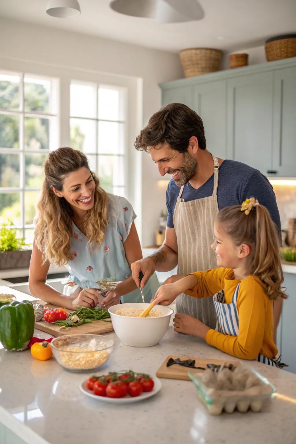 Cooking together crafts lovely memories and natural photos.