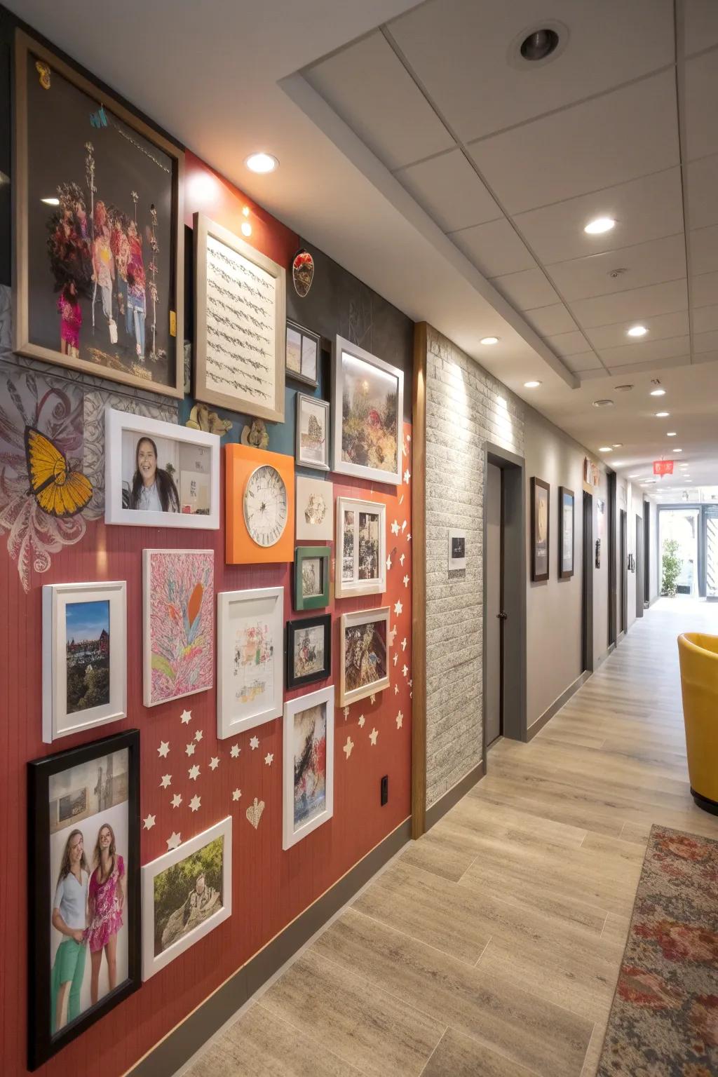 Personalized touch with a mixed media wall.