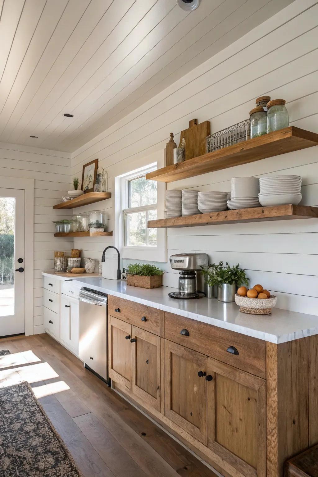Plank cladding gives a fresh, country charm to your kitchen.