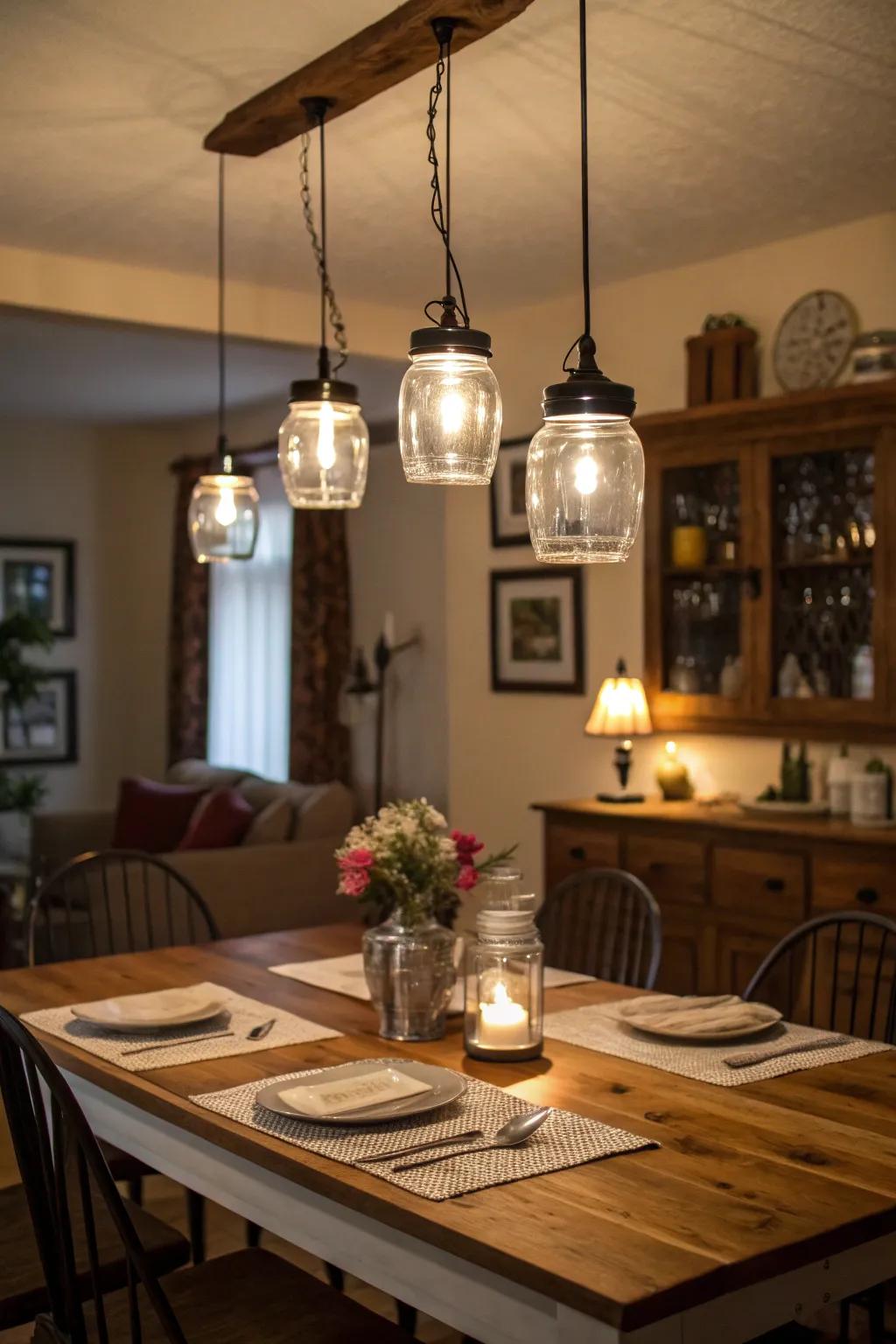 Preserving pot lights bring a lively and countryside appeal to your dining space.