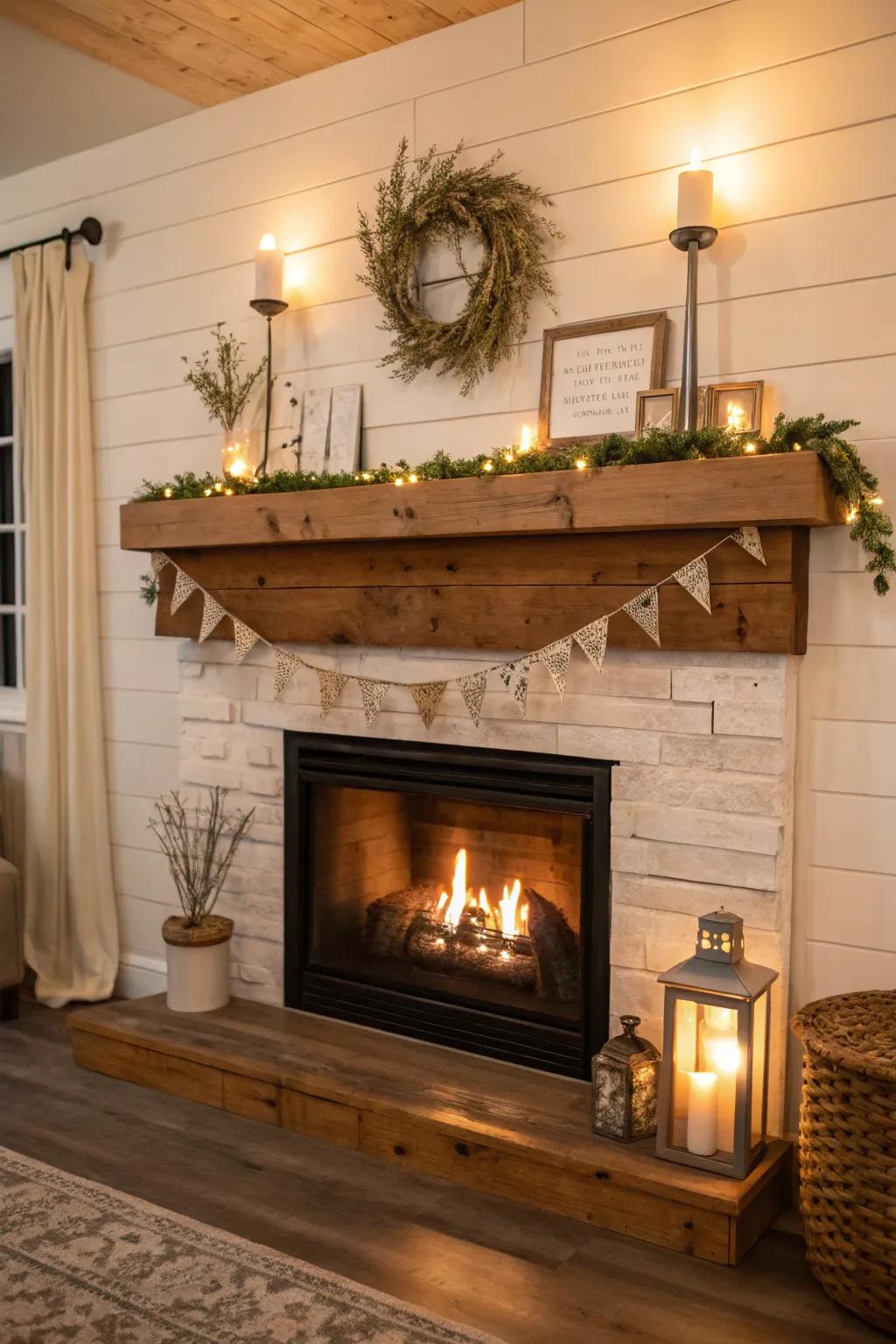 Upcycled wood delivers homespun allure to your plank paneling fireplace.