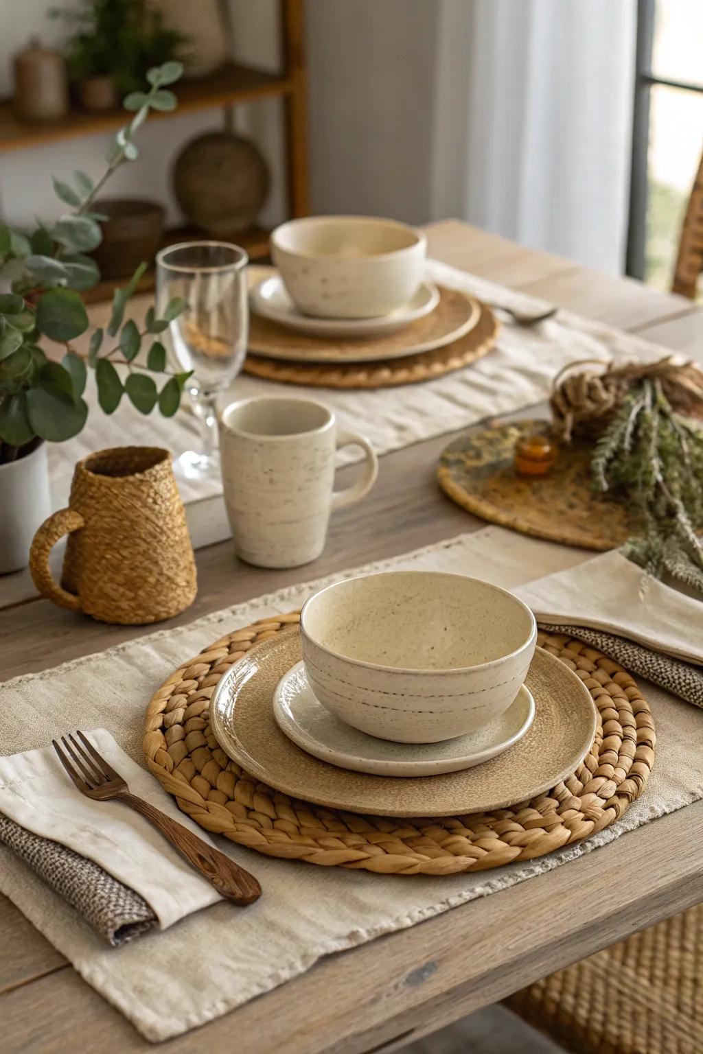 Neutral hues amplify the soothing farmhouse atmosphere.