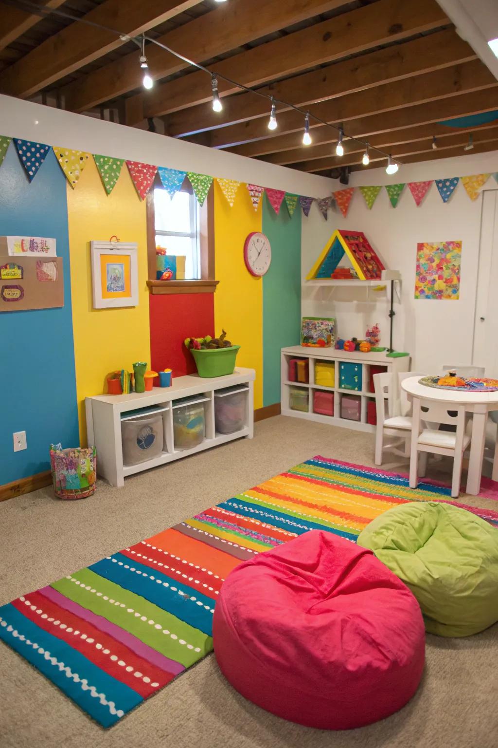 Design a secure and engaging play area for kids in your crawl space.