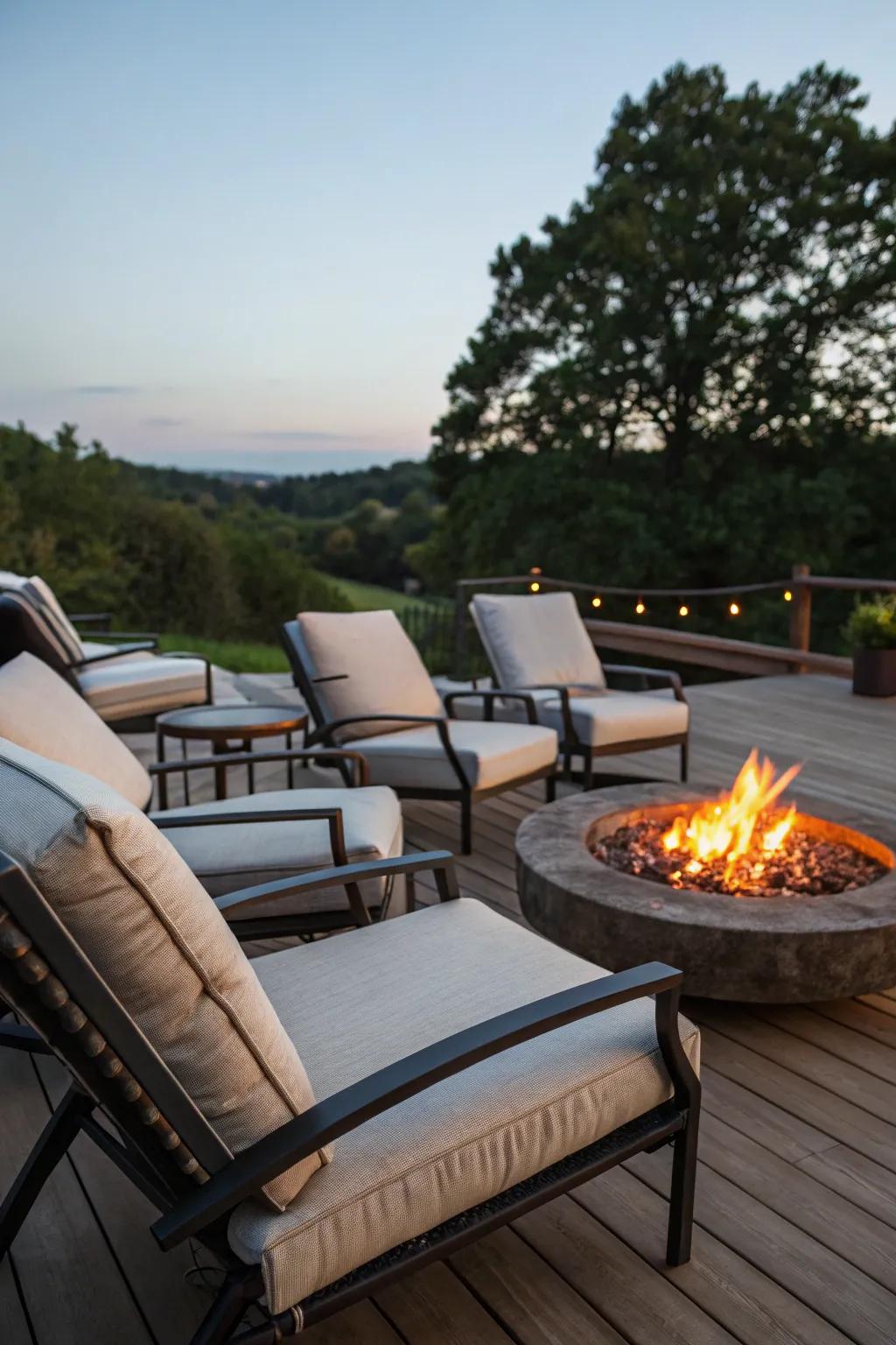 Relaxed seating invites you to unwind and savor the warmth.