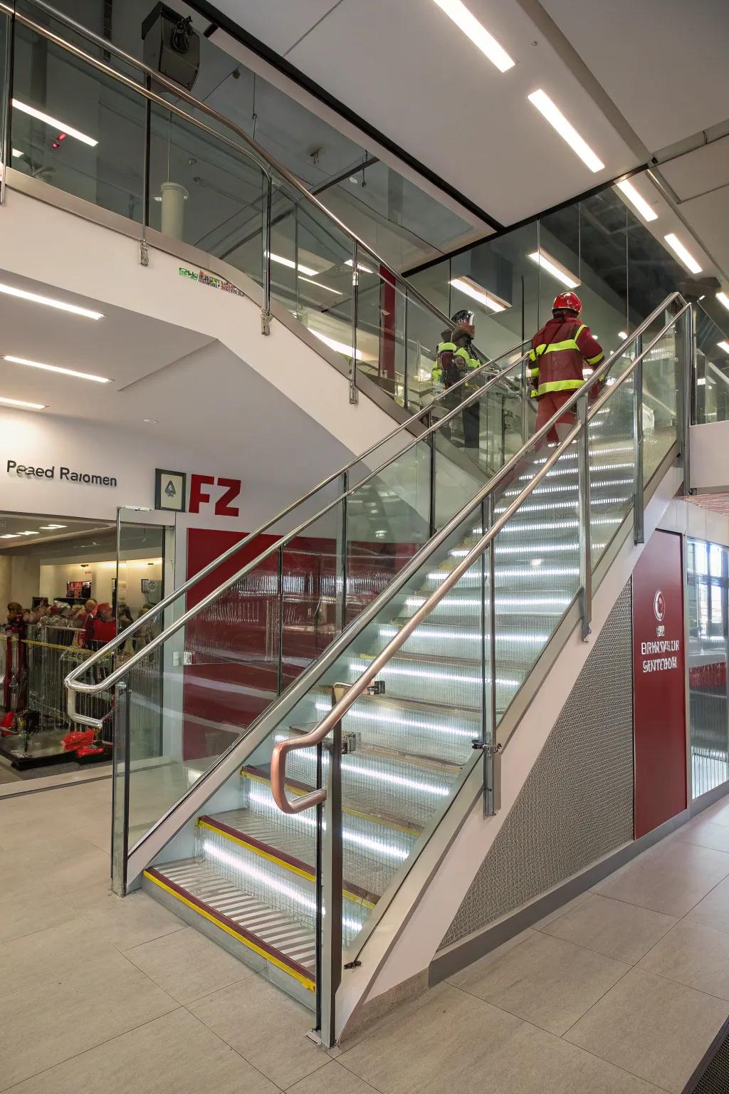 Striking and practical staircase design inside a fire station.
