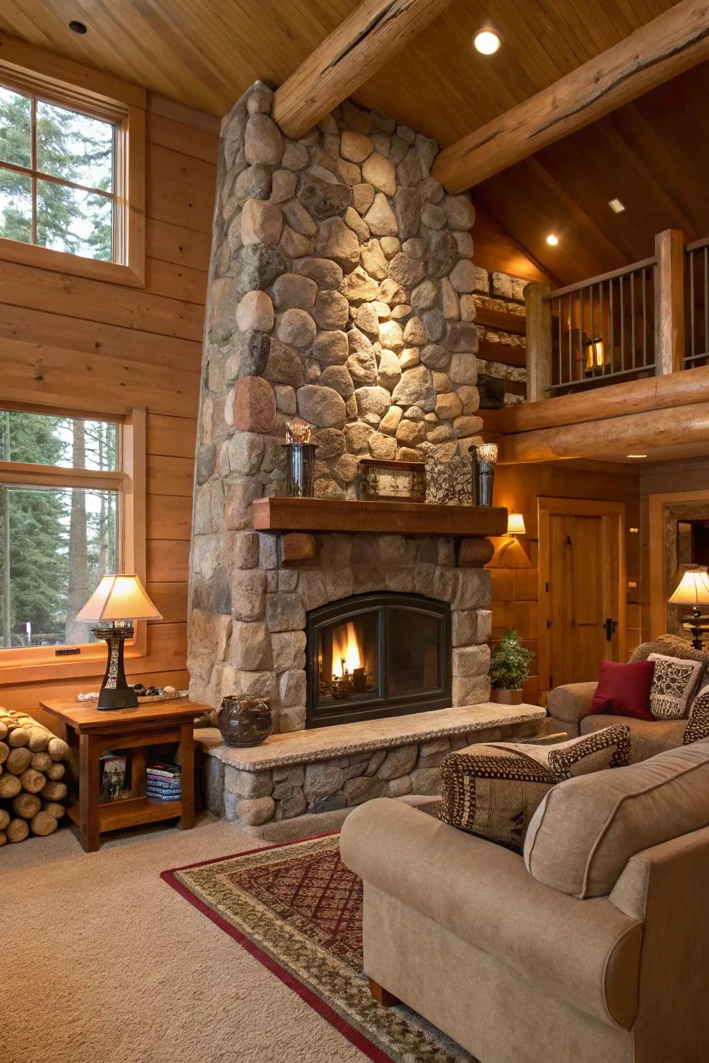 Invite nature inside with a cozy, organic fireplace design.