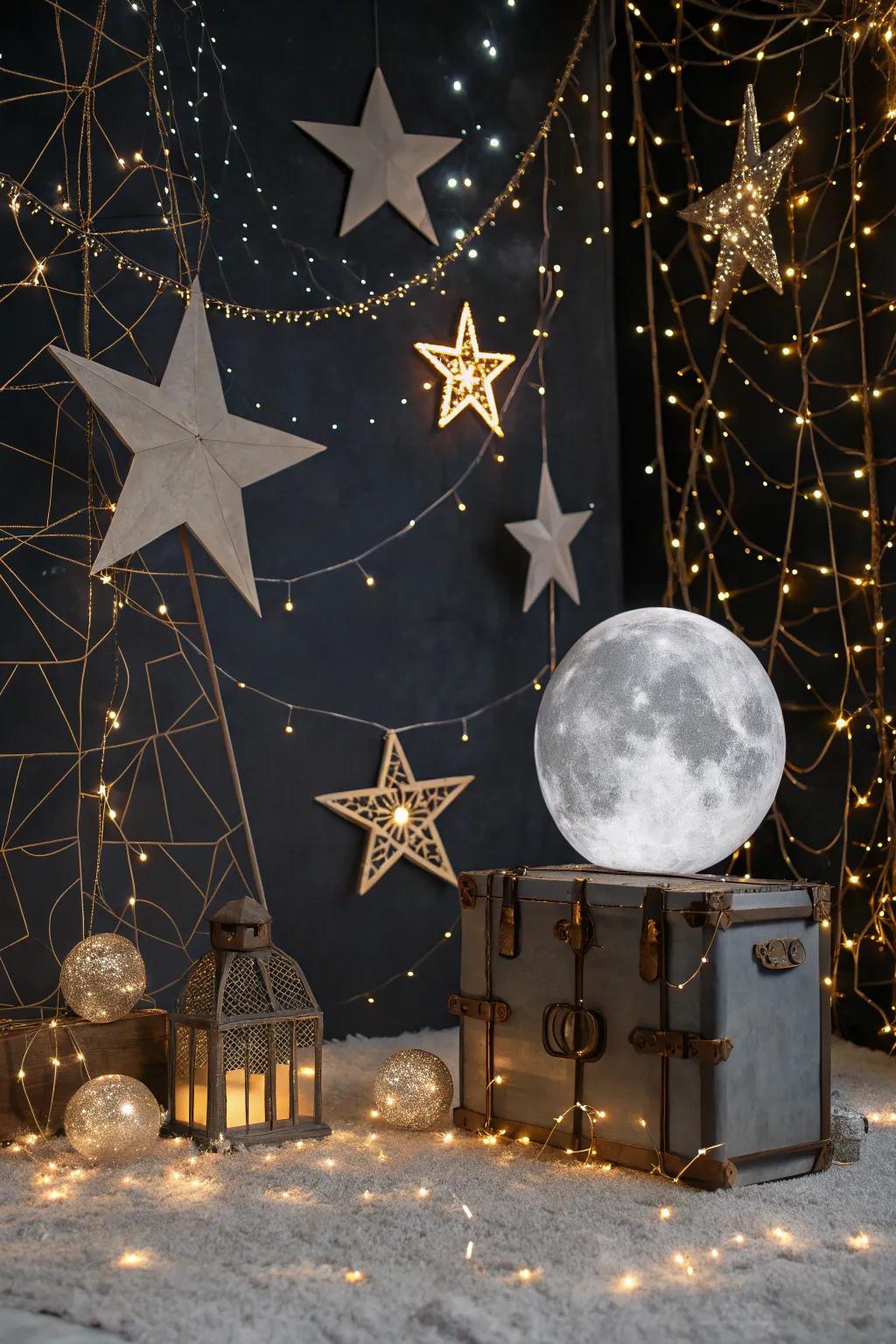 A starlight-themed backdrop perfect for a dreamy first birthday party.