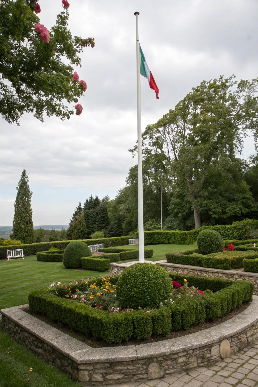 Stone borders provide a neat and ageless appearance to flagpole surroundings.