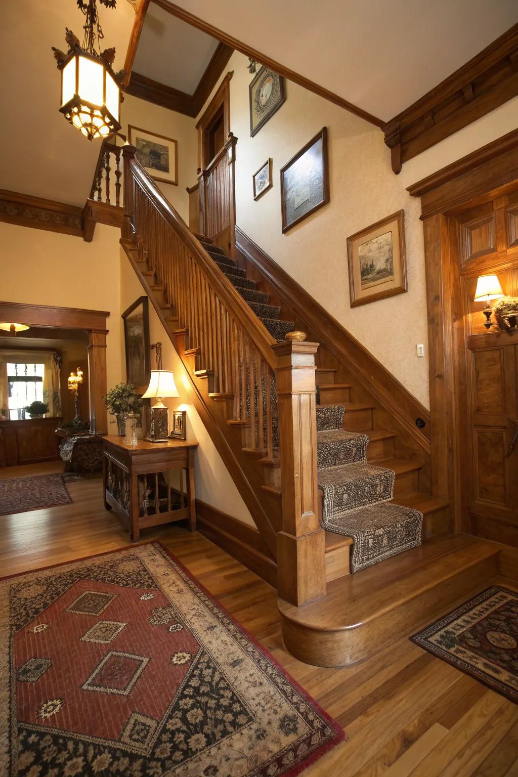 Timeless wood steps infuse warmth and classic charm into any stairway.
