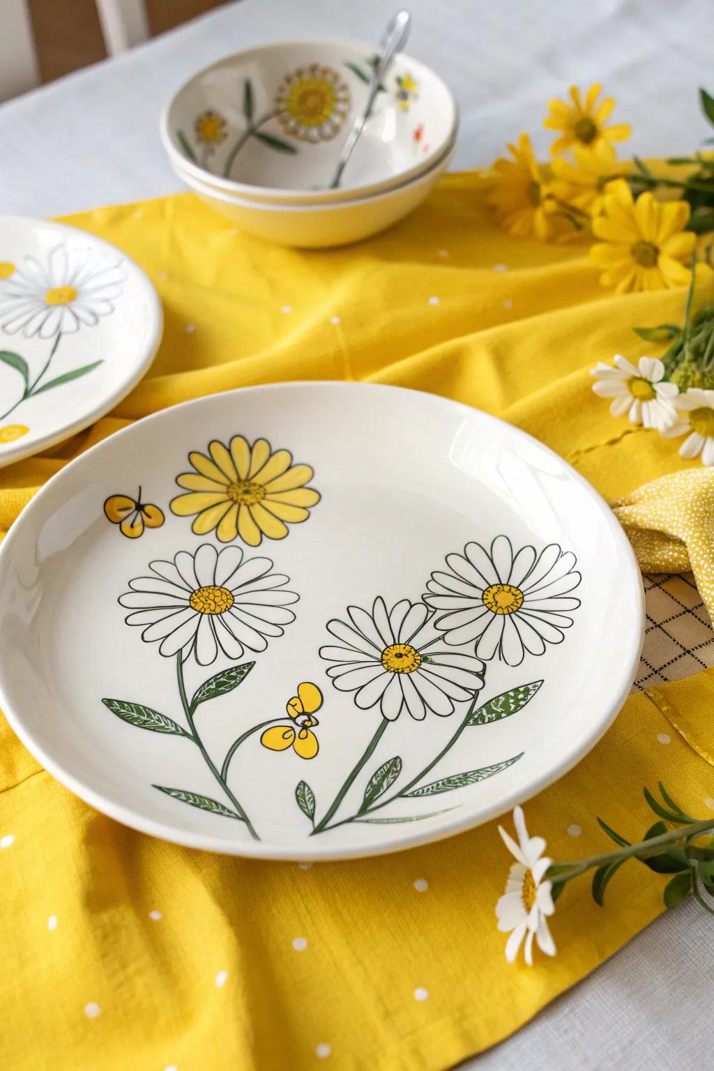Daisies offer a delightful, cheerful element to your plate designs.