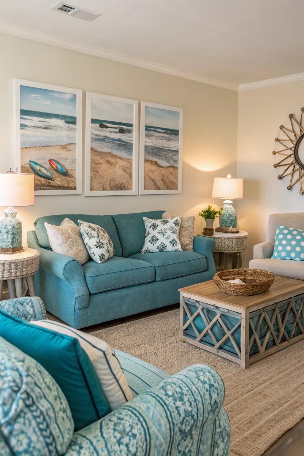 Coastal accents inject a hint of seaside charm.