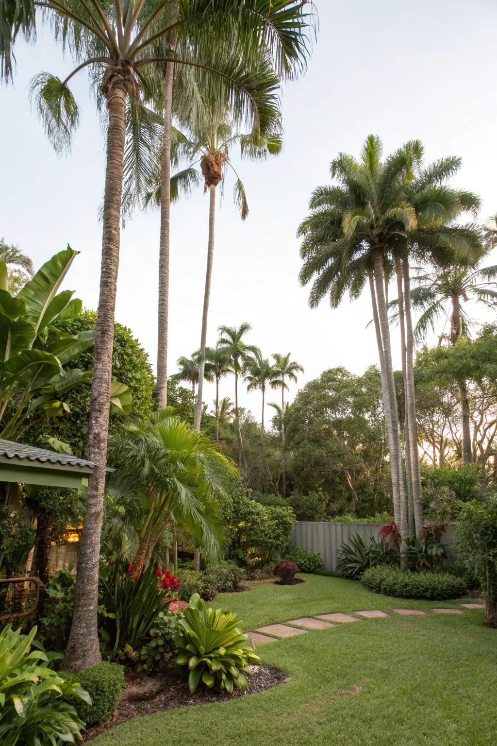 Palm trees set the scene for a peaceful tropical escape in your backyard.