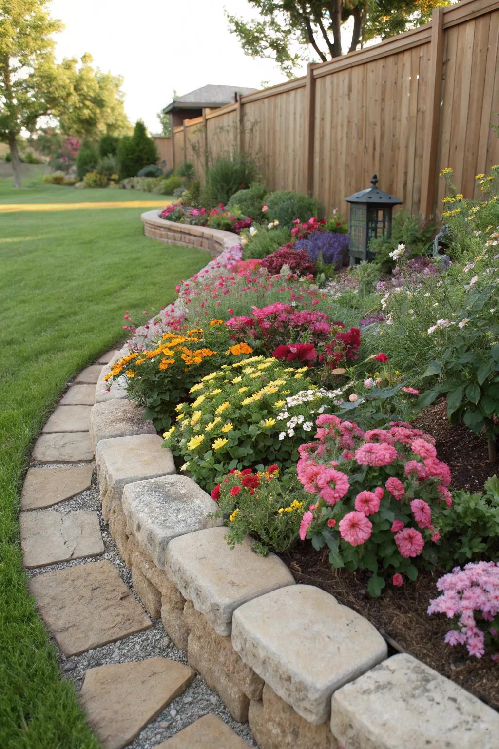Timeless stone edging introduces sophistication to any flower bed.