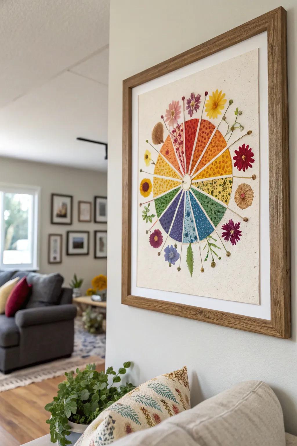 Pressed flower wall art brings a hint of nature and color to your living space.