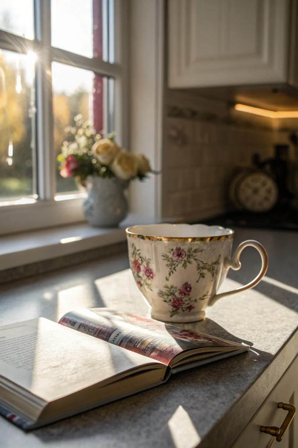 Vintage floral designs merge with contemporary cup styles for lasting beauty.