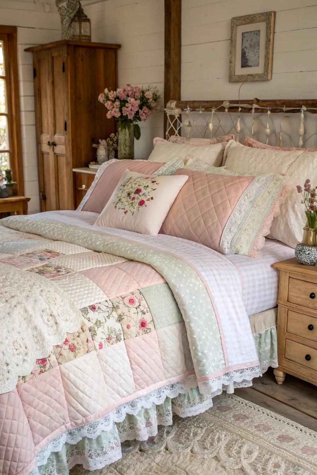 Multi-layered bedding establishes a cozy and inviting environment.