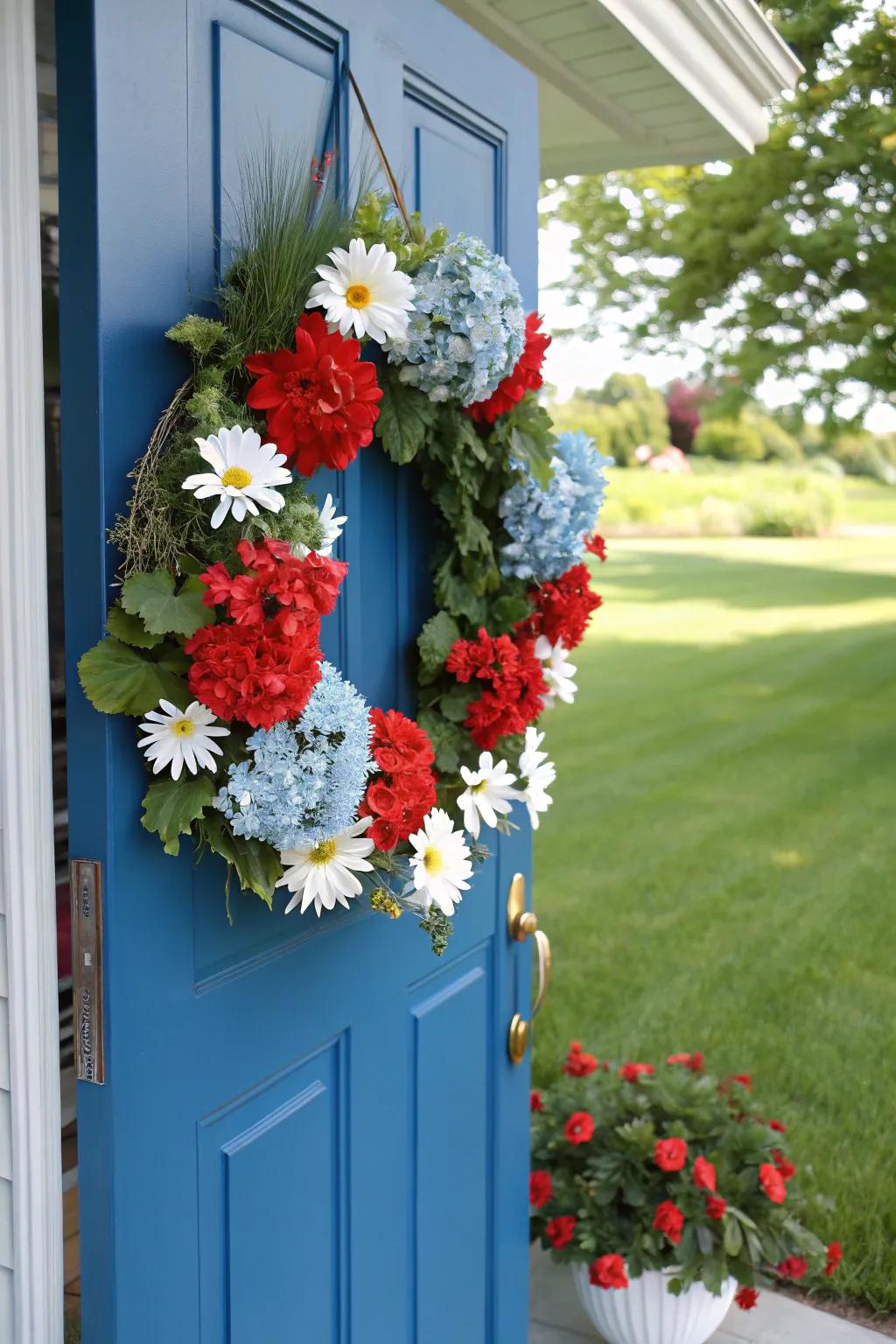 A floral explosion wreath ideal for a refreshing summer look.