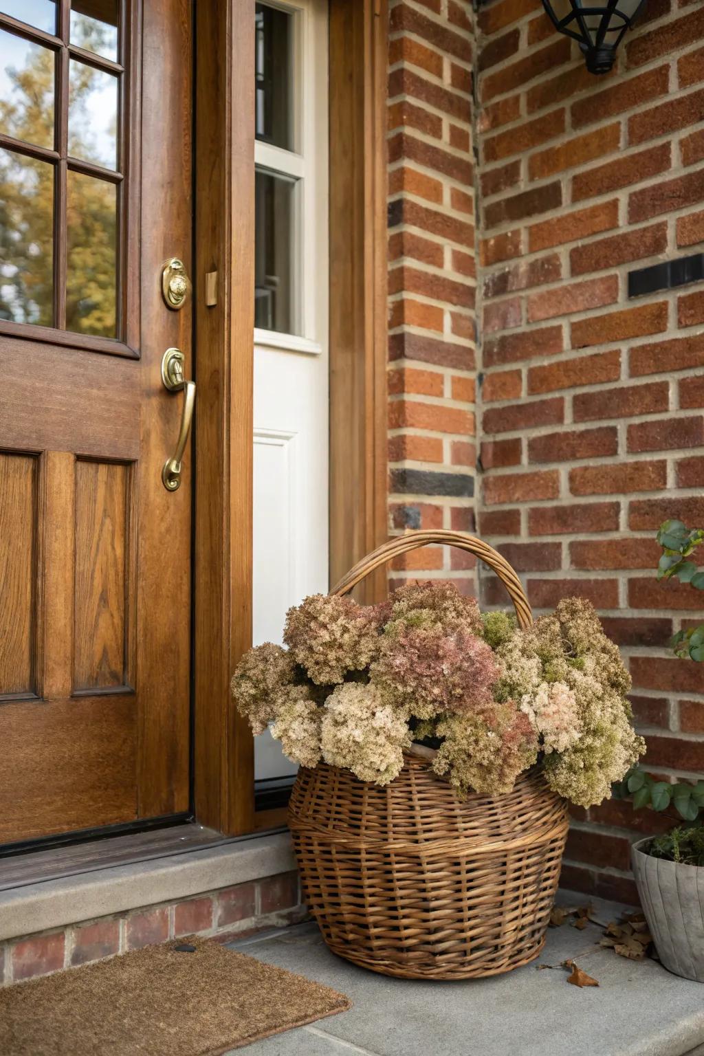 A rattan basket lends a touch of rustic elegance to your entrance.