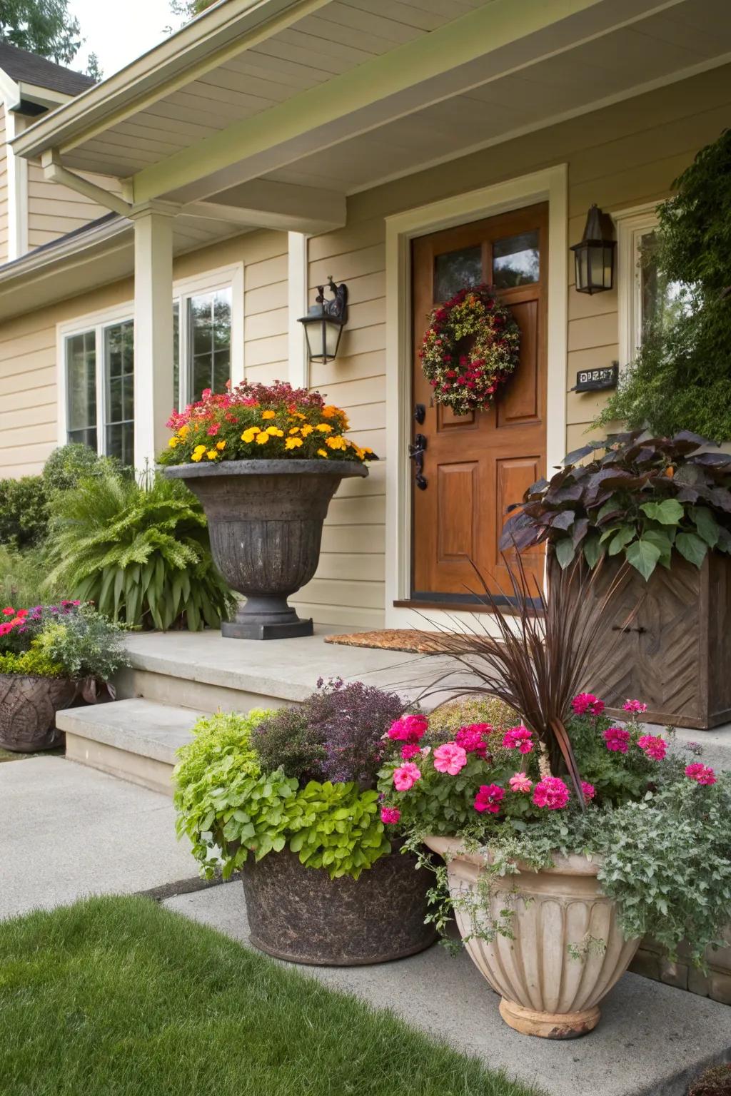 Create a unique look by combining different planter styles.