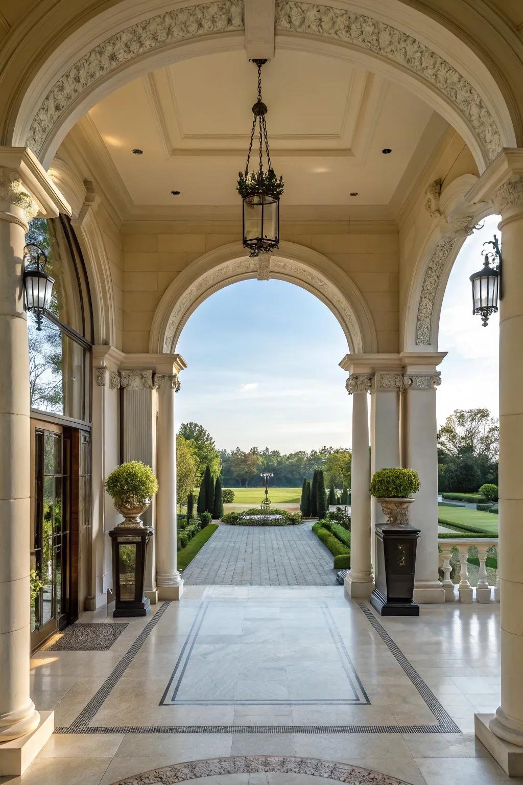 Columns and arches incorporating a majestic feel to the entrance.