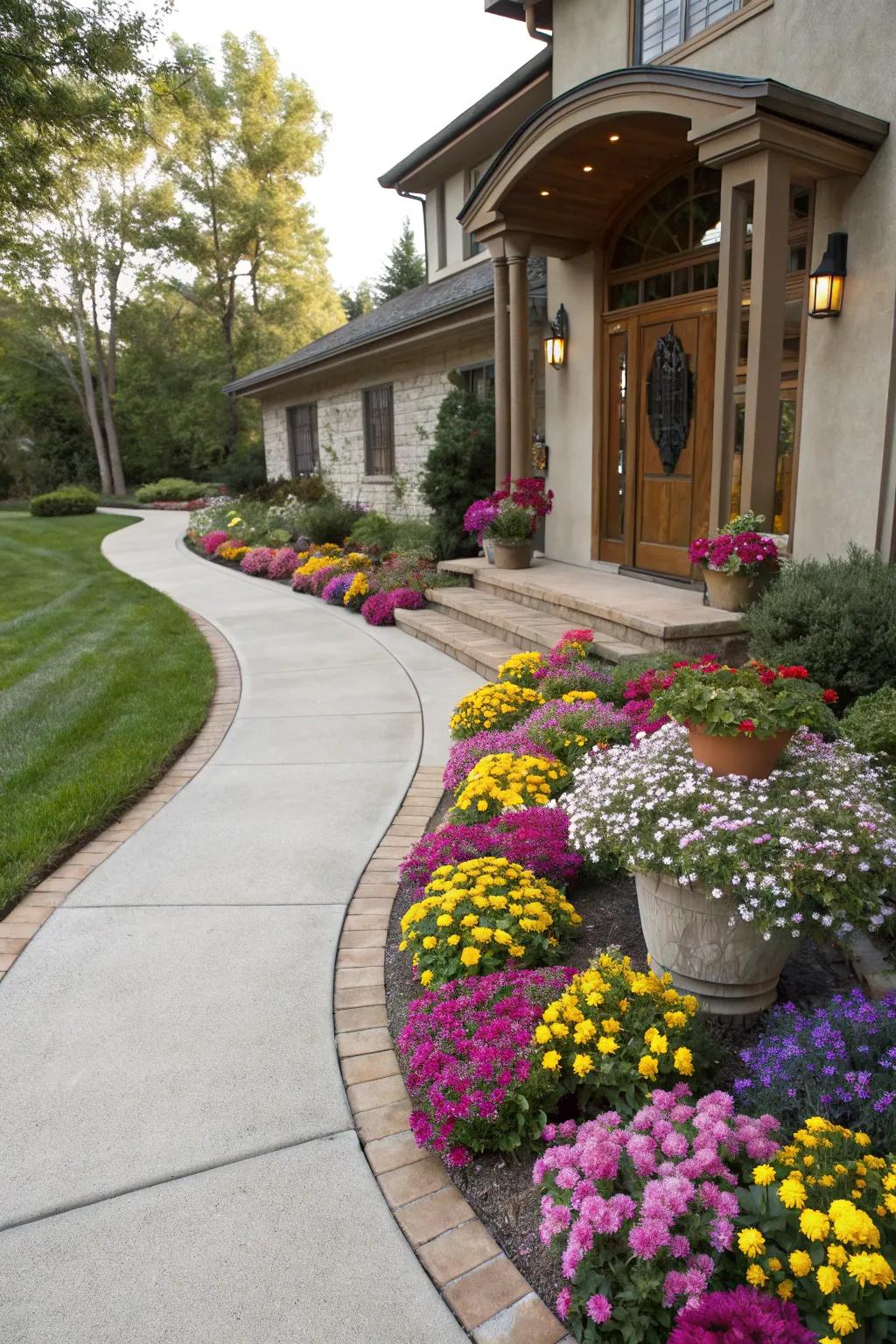 Curved paths inject a fun, sophisticated feel into your entrance.