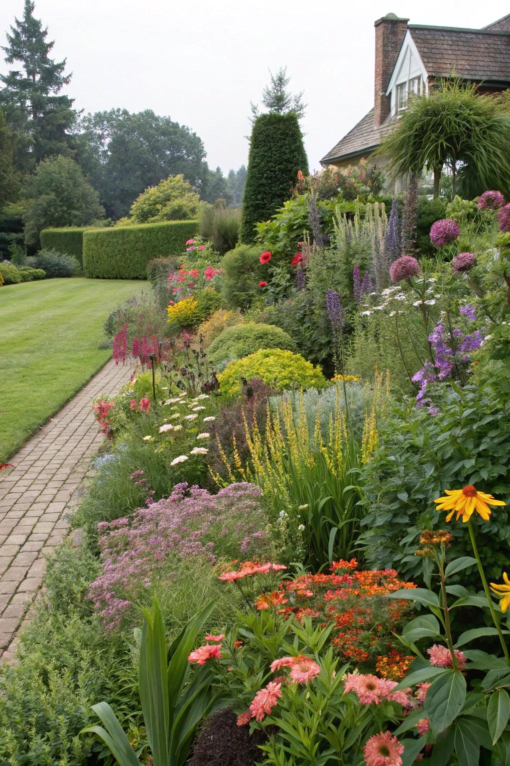 Combining various shrubs and flowers brings vitality and vibrancy to any garden space.