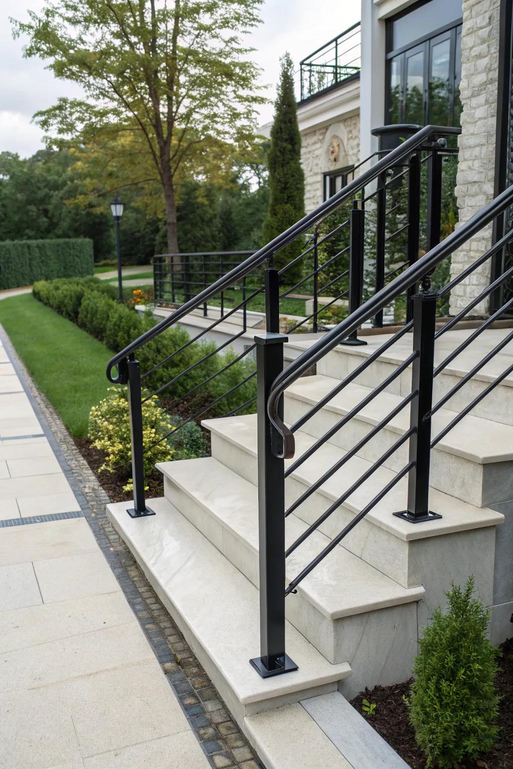 Sleek metal railings bring a modern touch.