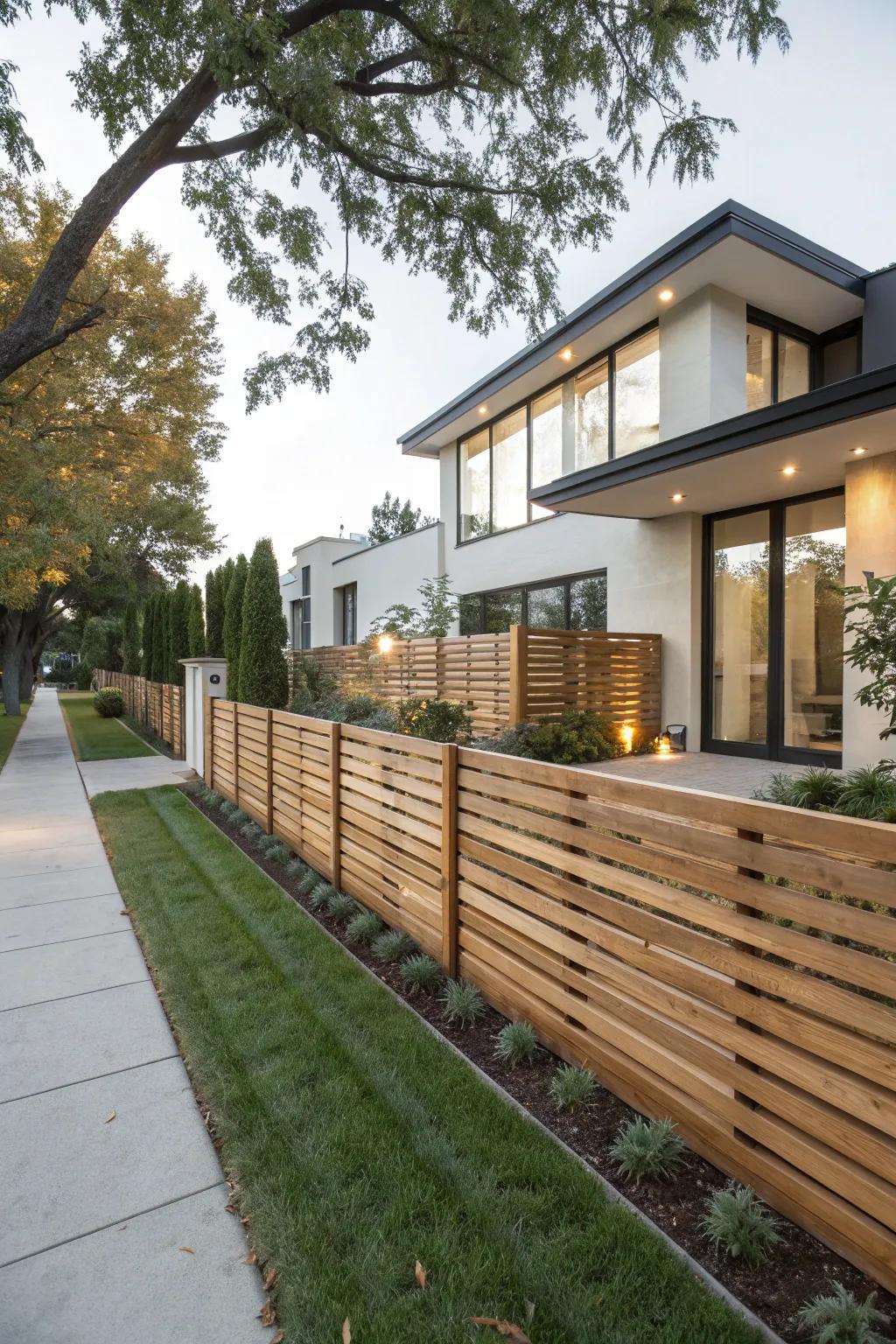 Modern horizontal wood fences provide a chic and private alternative.