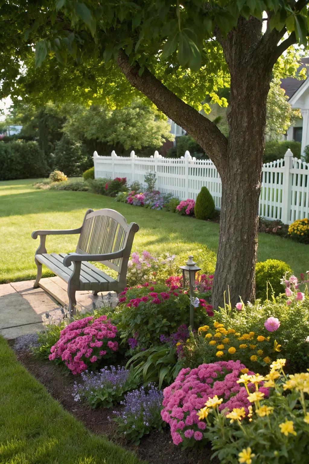 Find tranquility with a garden bench sanctuary in your front yard.