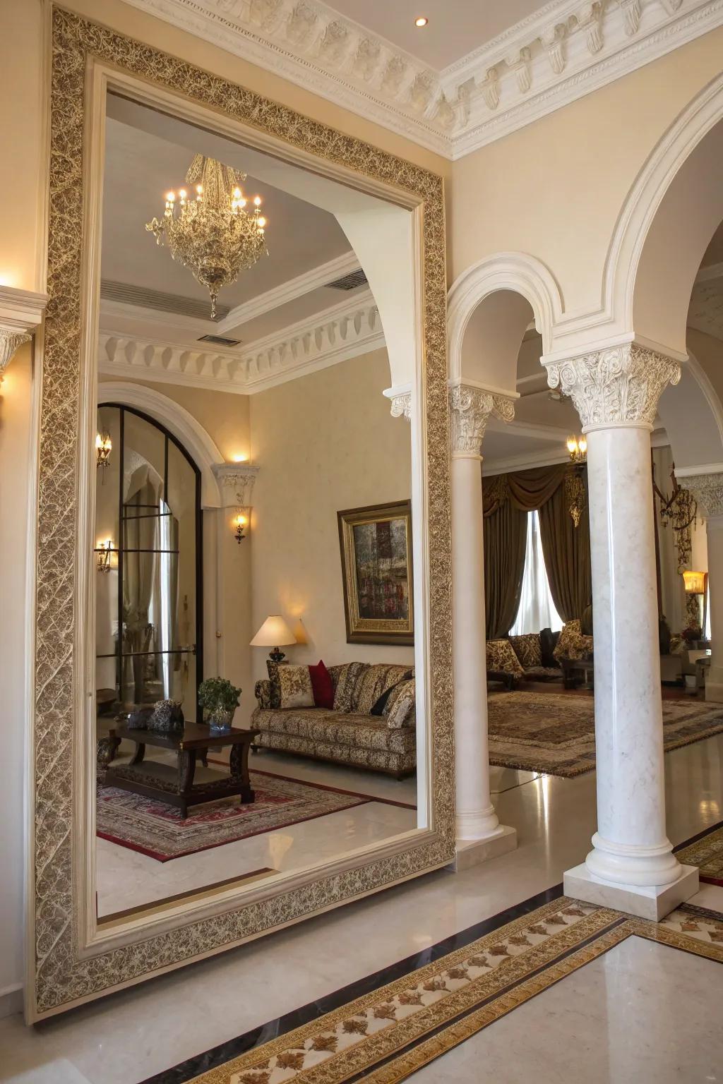 Strategically use mirrors to emphasize the architectural aspects of your home.