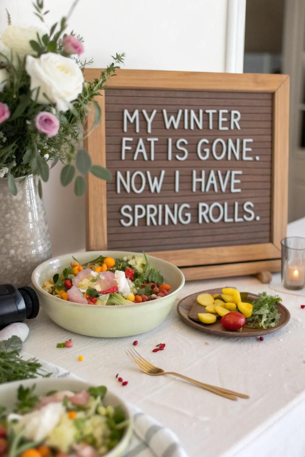 Celebrate the shift to lighter foods with a humorous touch.