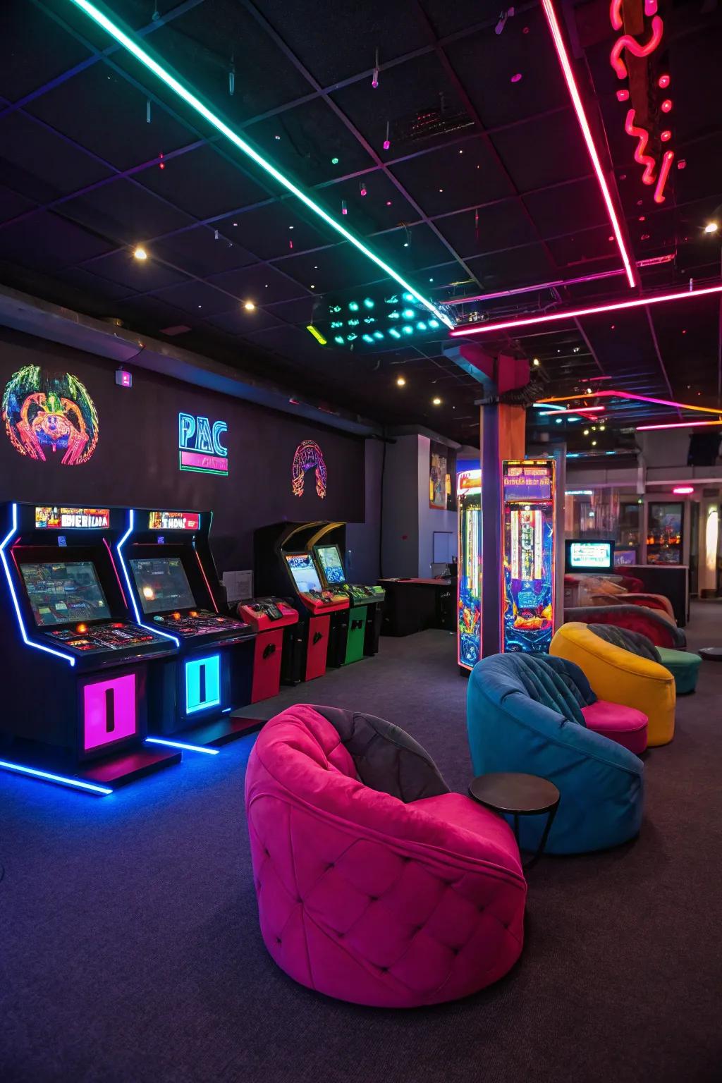 Neon features add lively energy to any game room.