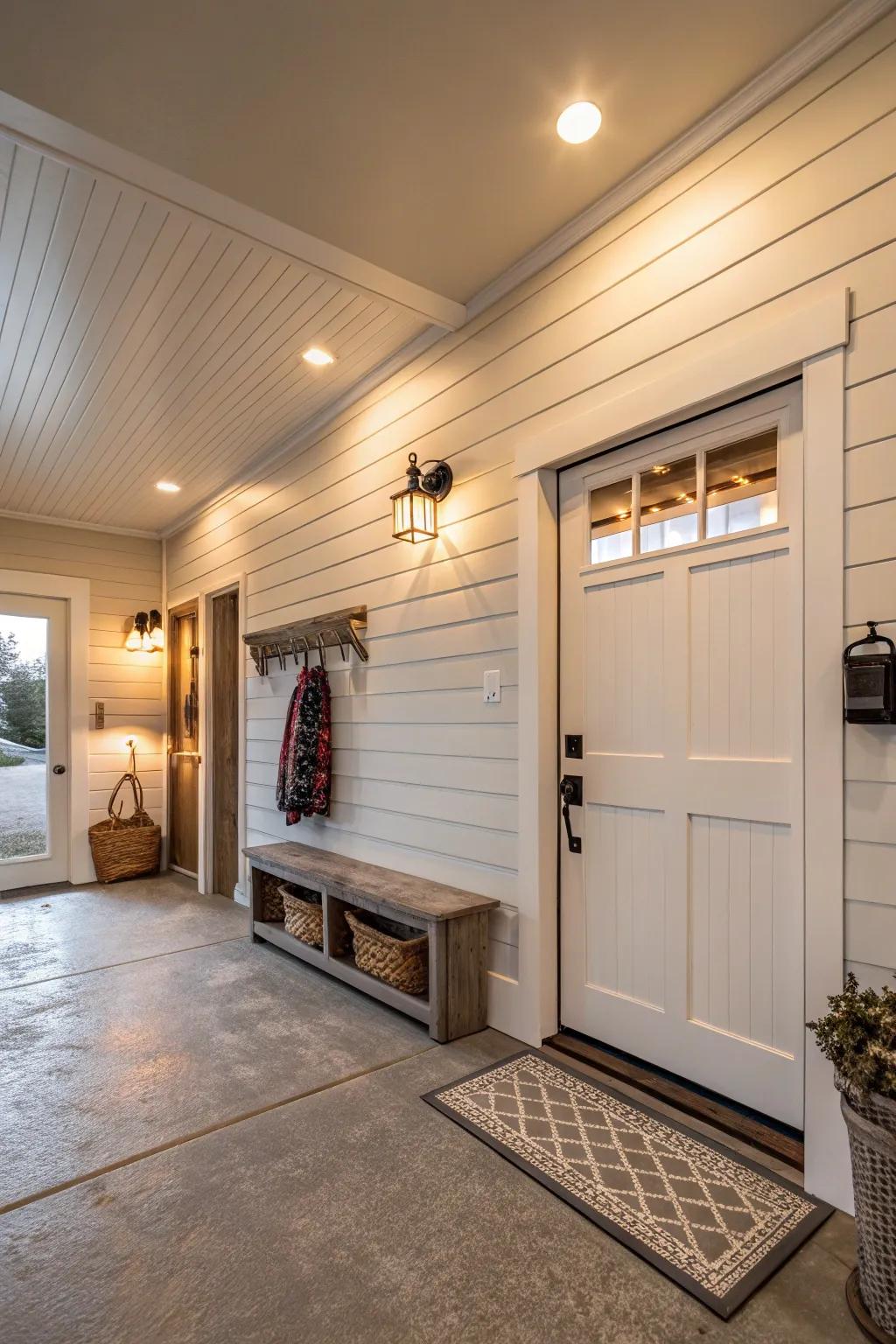 Shiplap walls introduce texture and a hint of refinement to your entryway.
