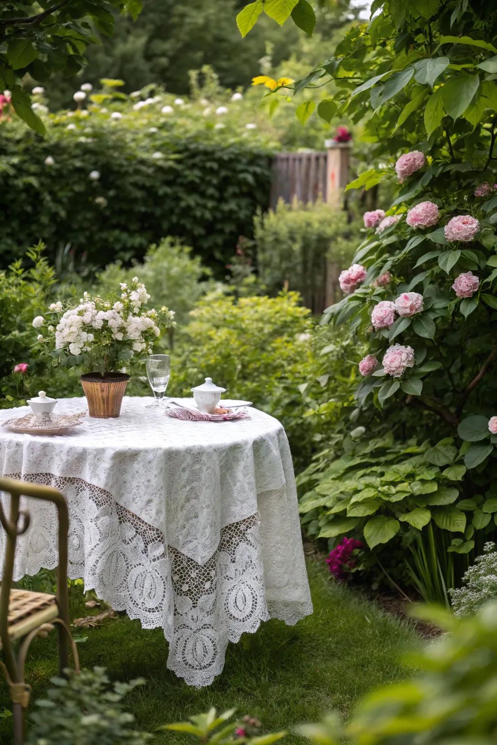 Net table linens create a dreamy and sophisticated ambiance.