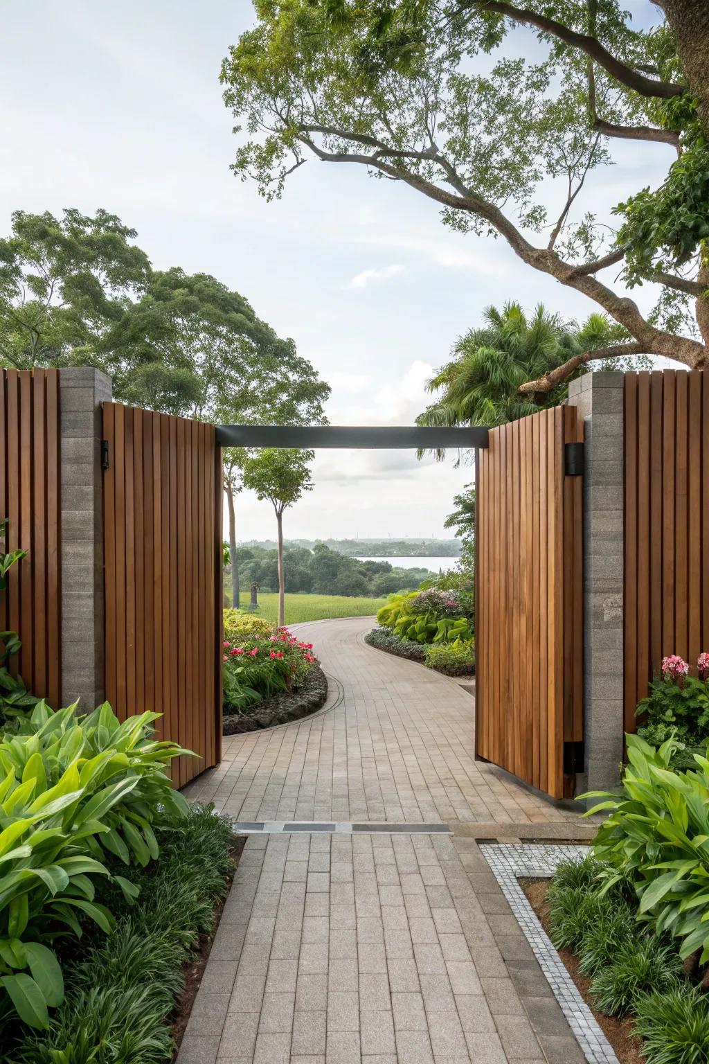 Comforting wood inlays create a welcoming entrance.