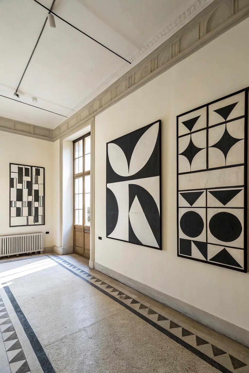 Black and white geometric art brings an air of sophistication and class.