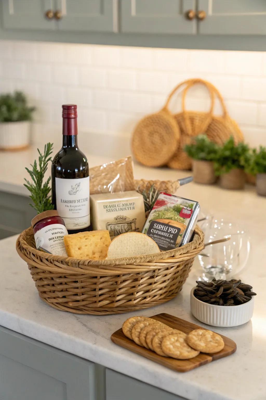 A gourmet gift basket ideal for the food enthusiast.
