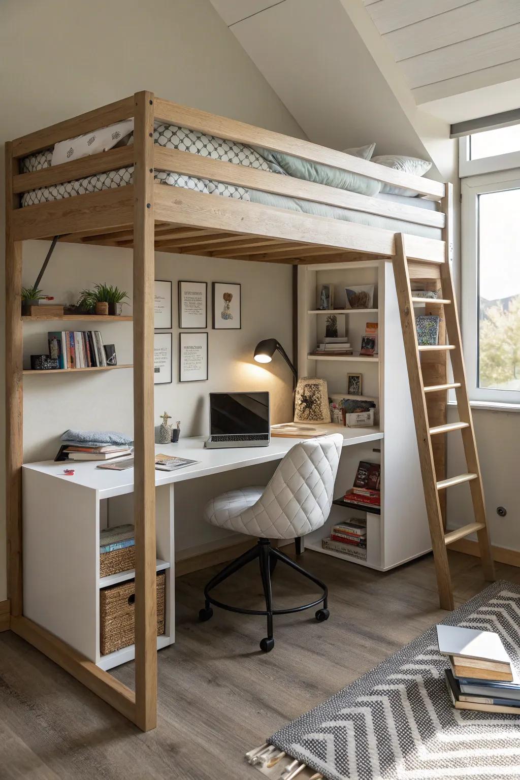 Revamp your girl's sleeping loft into a useful study hub.
