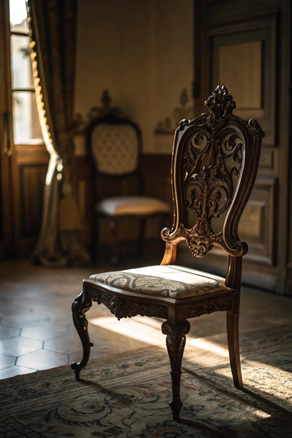 Vintage furniture introduces a hint of history and refinement.