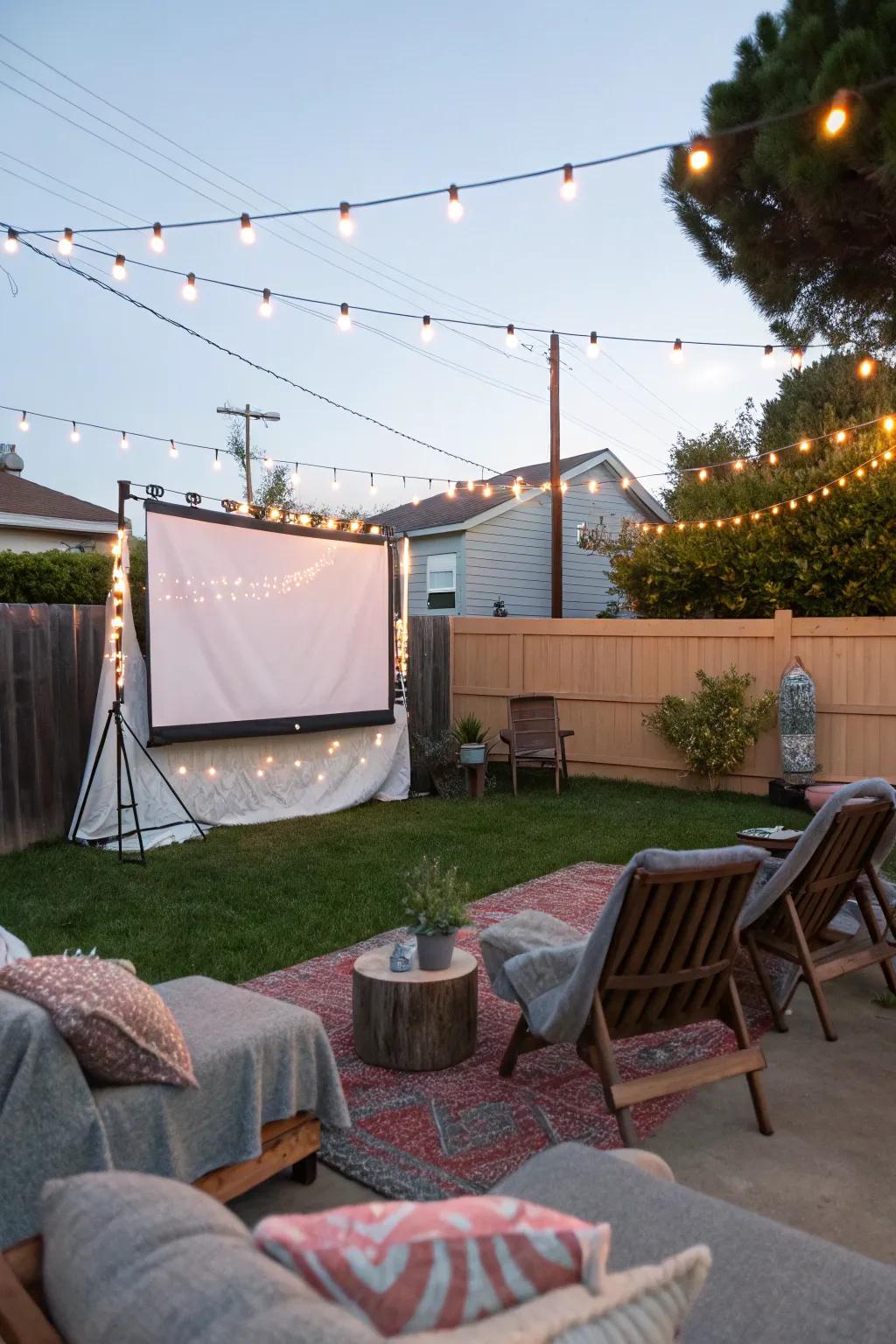Cinema under the stars: A captivating setup for a movie experience outdoors.