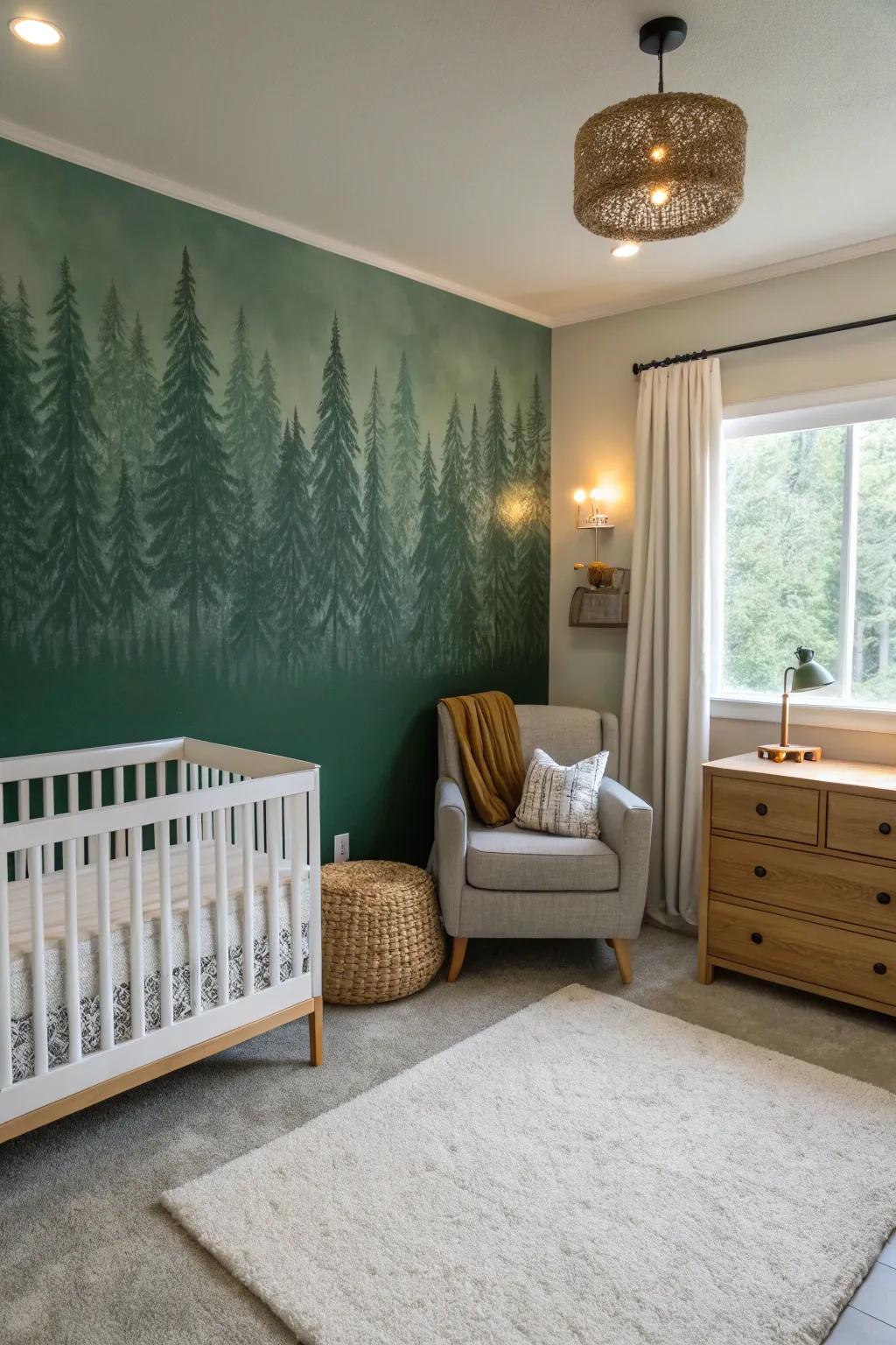 A striking accent wall in a rich forest green hue.