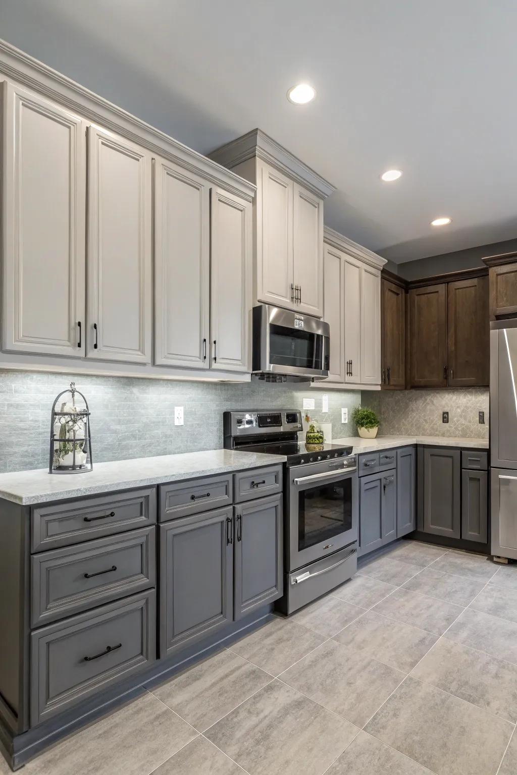 Different tones of grey contribute depth and sophistication to this kitchen.