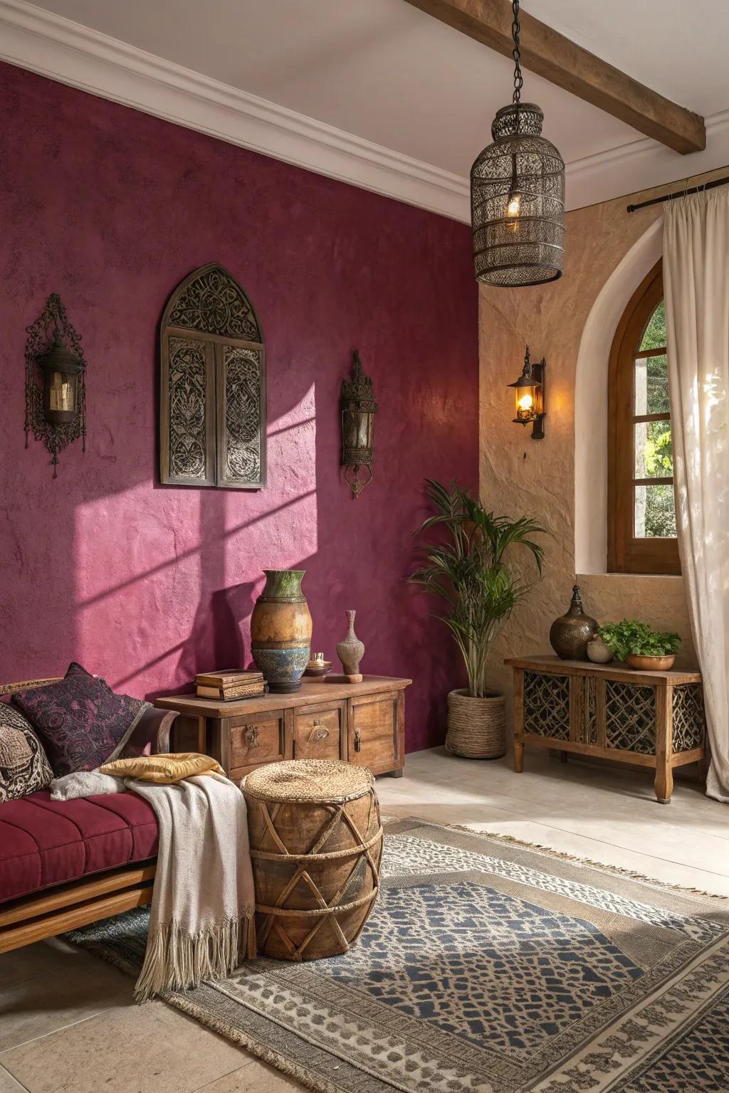 Rich jewel tones establish a welcoming and warm ambiance.