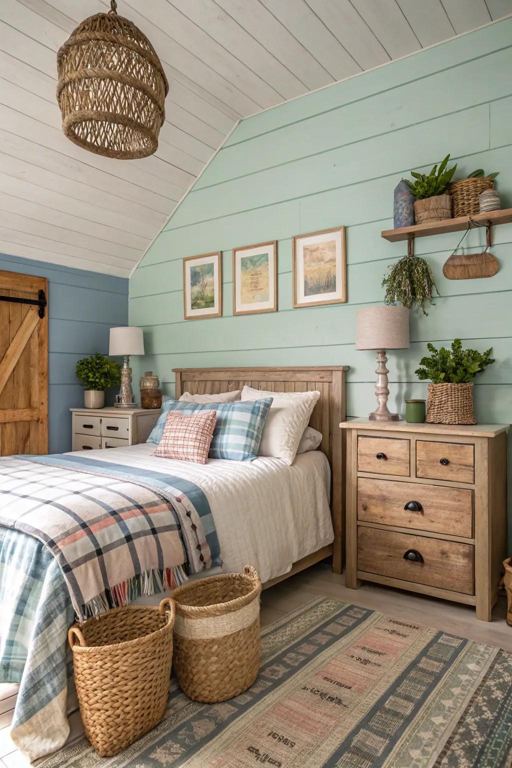 Cultivate a snug atmosphere with contemporary plank board paneling.